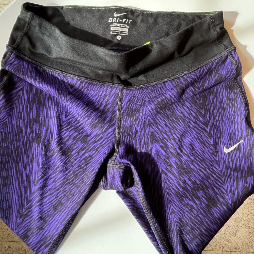 NIKE DRI-FIT LADIES RUNNING PANTS/LEGGINGS PURPLE & BLACK SIZE M POLY/SPANDEX